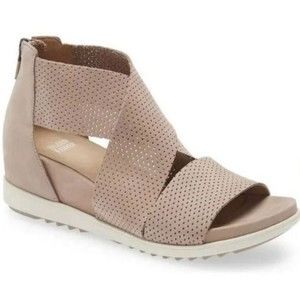 Eileen Fisher | Voice Wedge Sandal Earth Tumbled Nubuck Taupe Suede Shoe - Sz 10